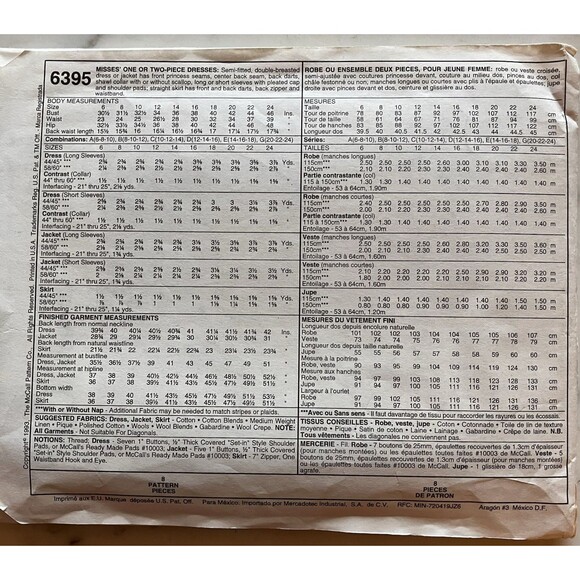 McCall's Pattern 6395 Women's Dress & Jacket Size 20-22-24 Business Pro - Picture 2 of 4